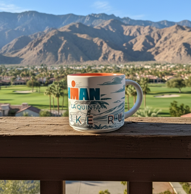 Morning coffee overlooking La Quinta mountains