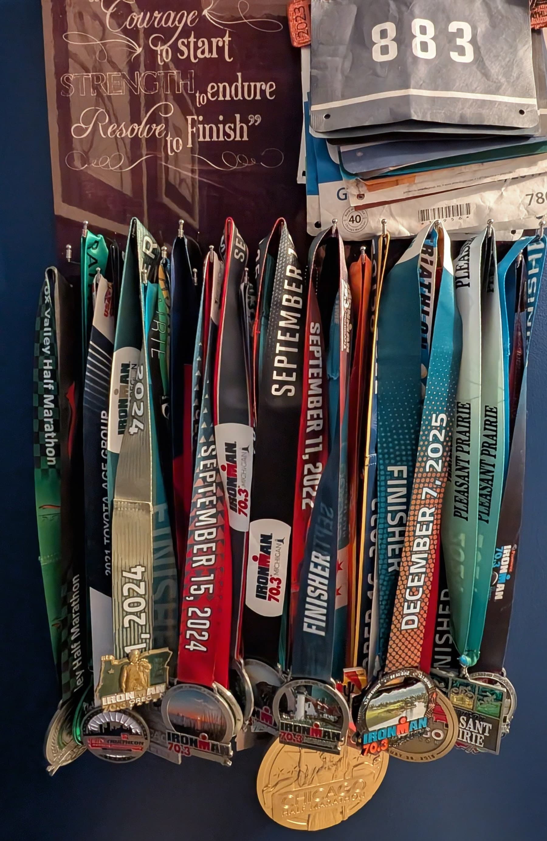 A cluster gaggle of finisher medals.
